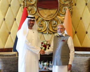 Prime Minister of India Narendra Modi was warmly received by His Highness Sheikh Mohamed bin Zayed Al Nahyan, President of the United Arab Emirates and Ruler of Abu Dhabi